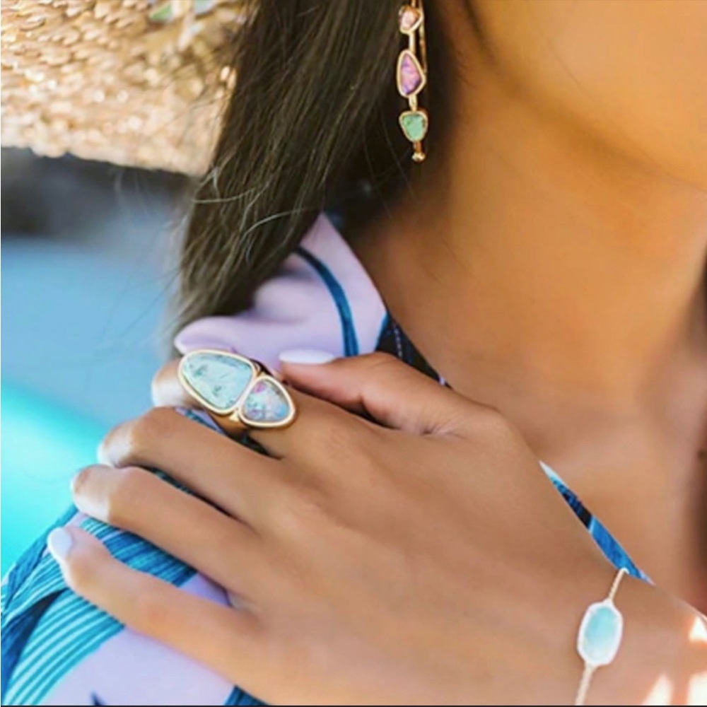 Kendra Scott Gold Ring with Aqua and Opal-Tone Stones